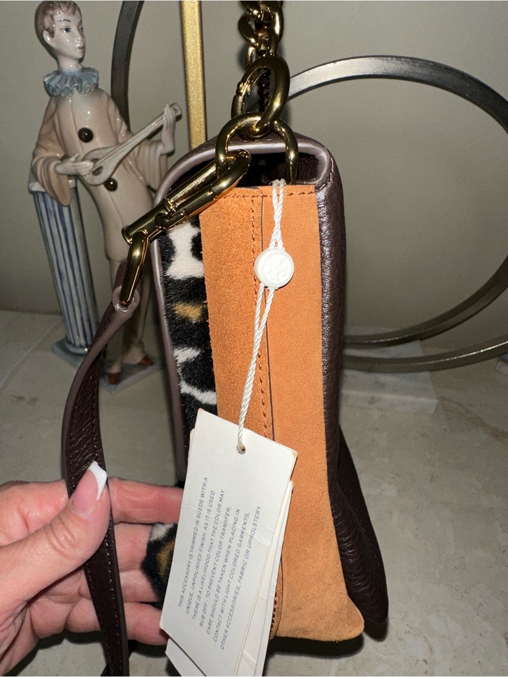 Tory Burch Dark Brown Pebbled Leather Chain Crossbody with Gold Hardware - Picture 6 of 13